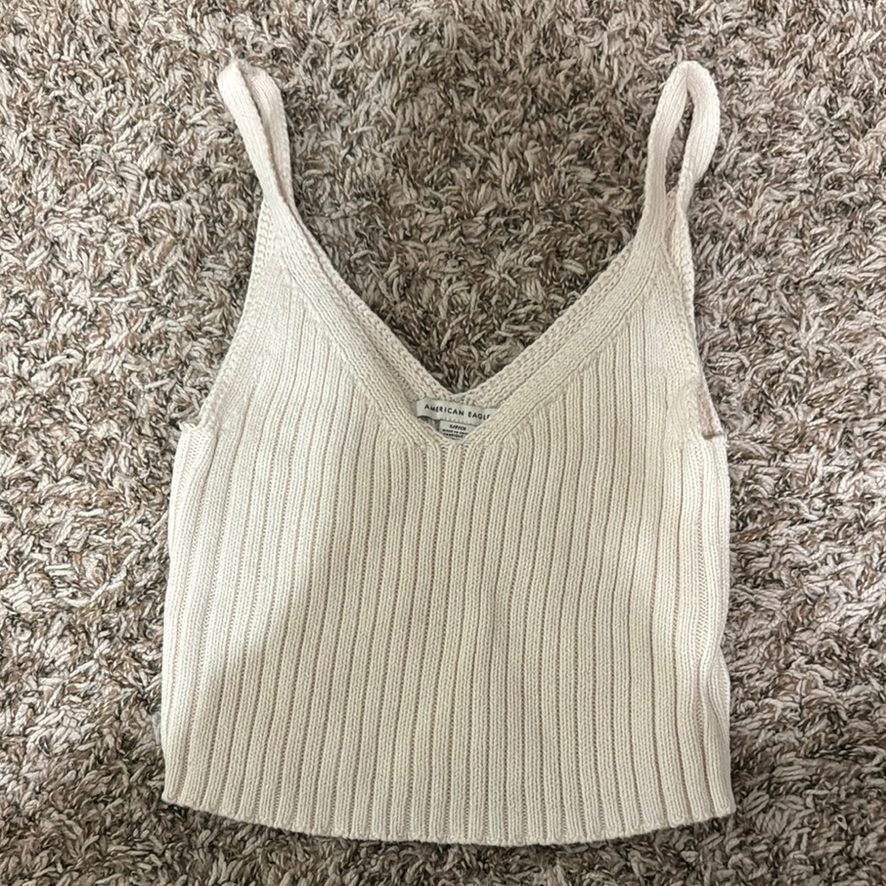 American Eagle Outfitters Cream Knit Tank Top